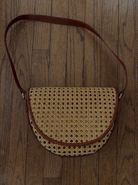 BEMBIEN Rattan and Leather Half Moon Bag